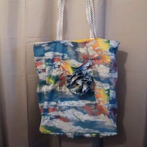 New Rainbow Clouds Tote Shopper Book shoulder Bag Blue Yellow Pink Double handle